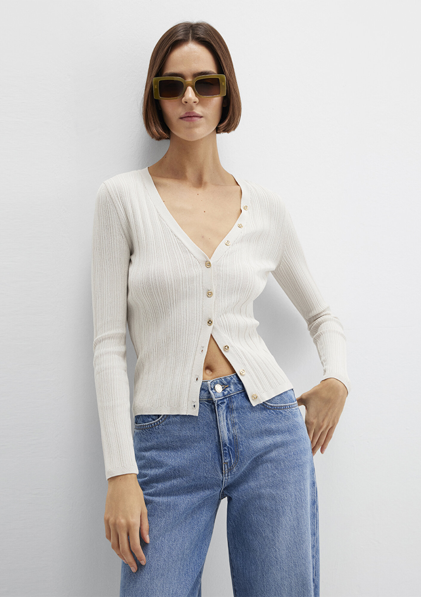 Mavi Ekru Hırka Fitted / Vücuda Oturan Kesim 1710864-80194