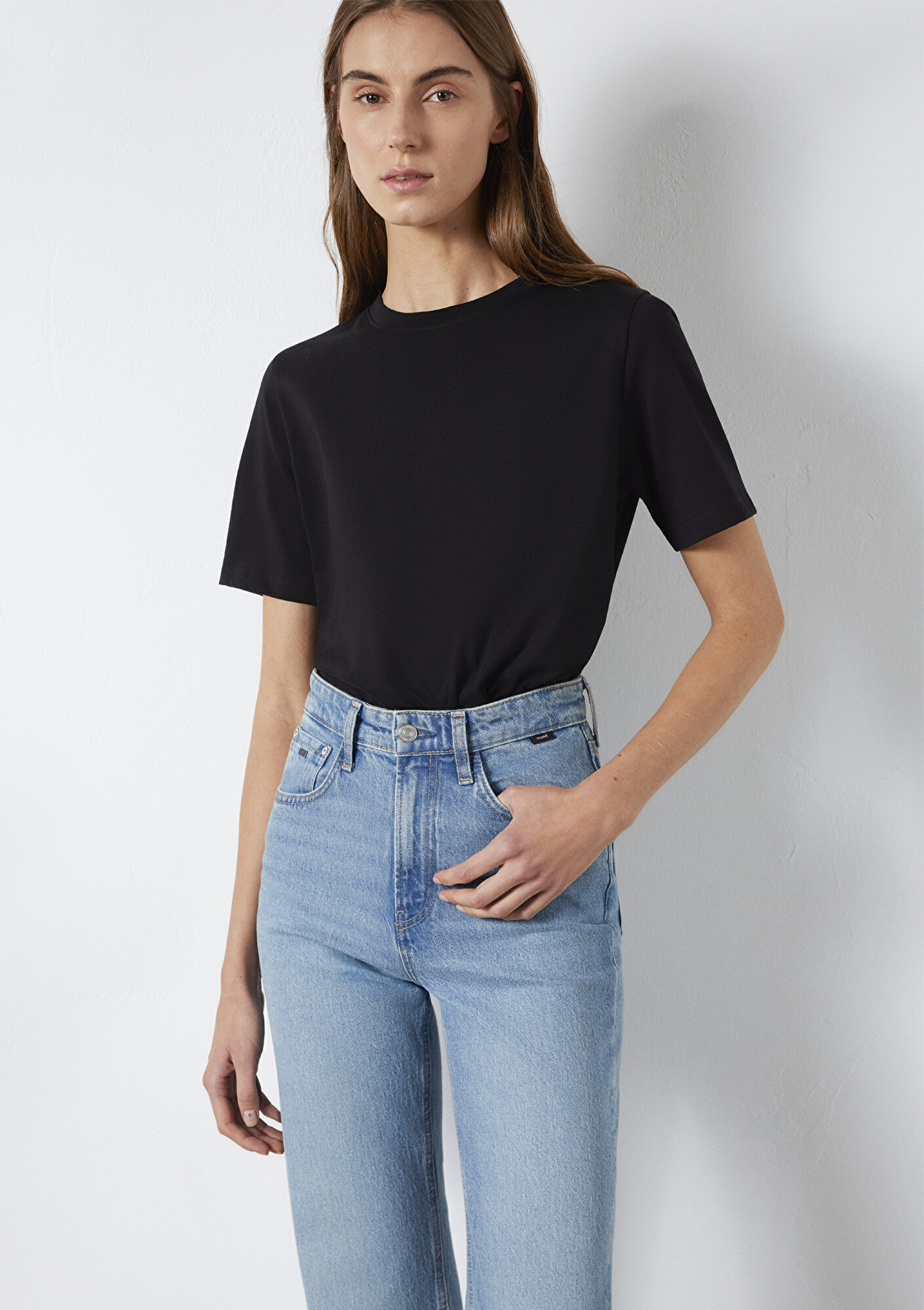  Mavi Siyah Basic Tişört Regular Fit / Normal Kesim 1600965-900