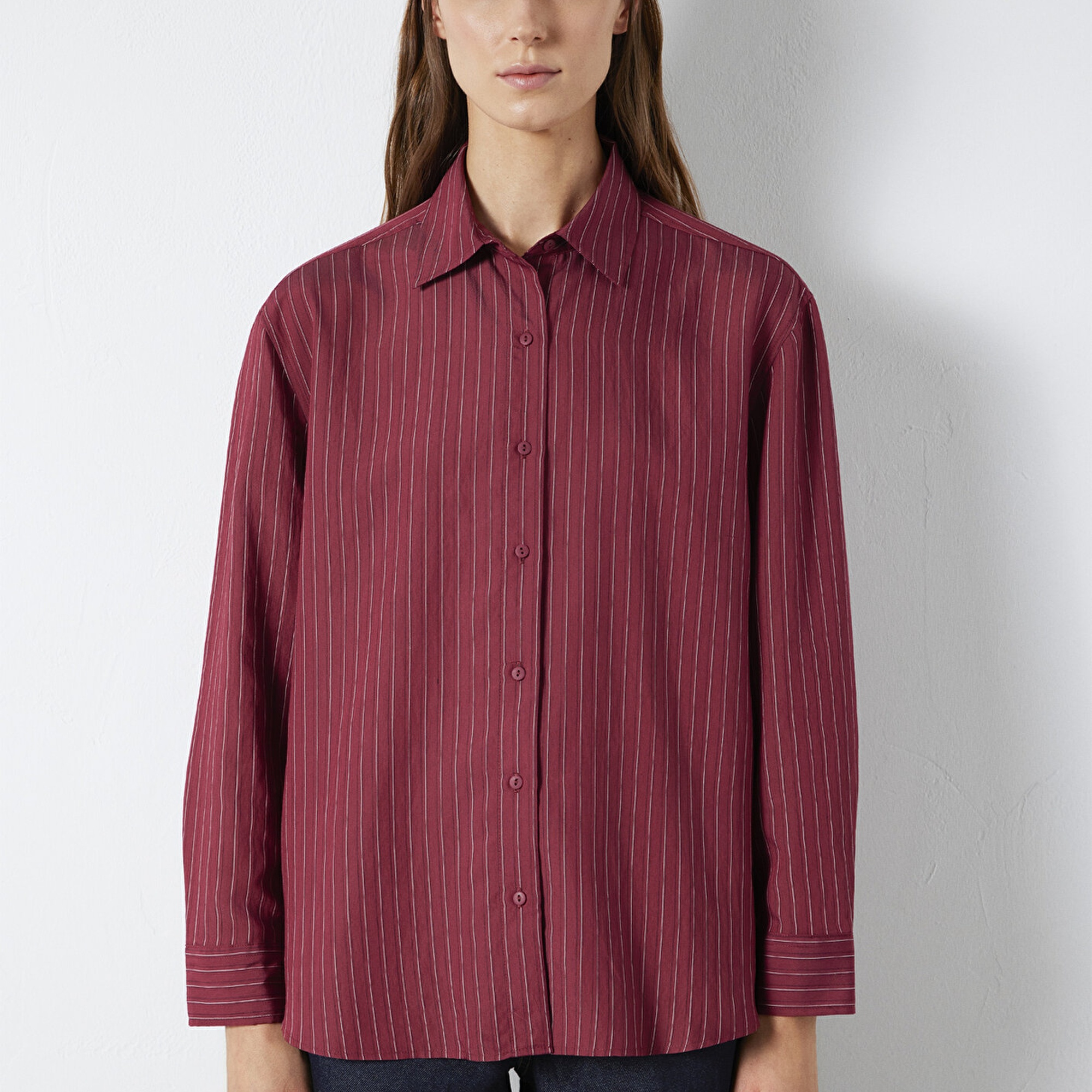 Mavi Çizgili Gömlek Loose Fit / Bol Rahat Kesim 1210683-91379