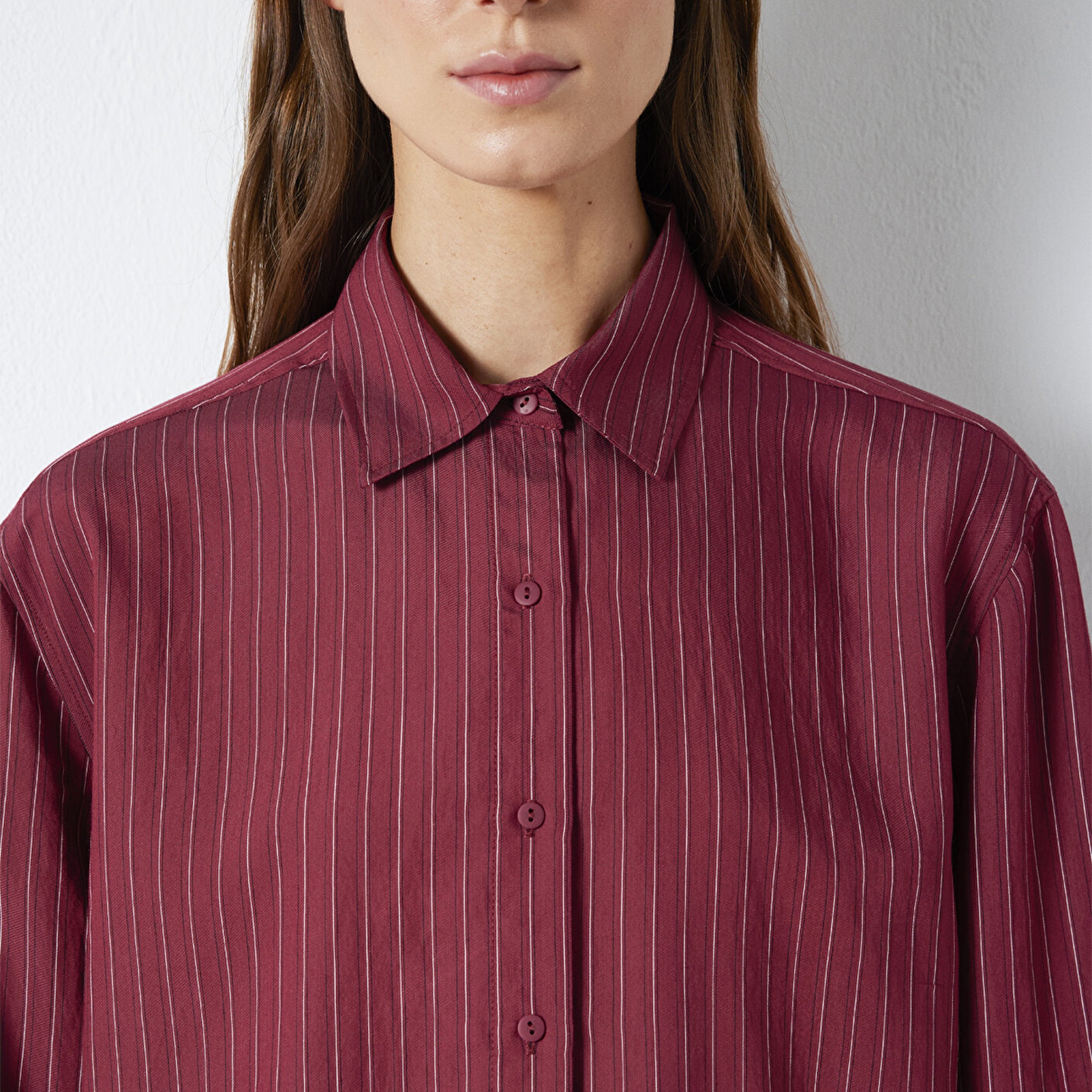 Mavi Çizgili Gömlek Loose Fit / Bol Rahat Kesim 1210683-91379