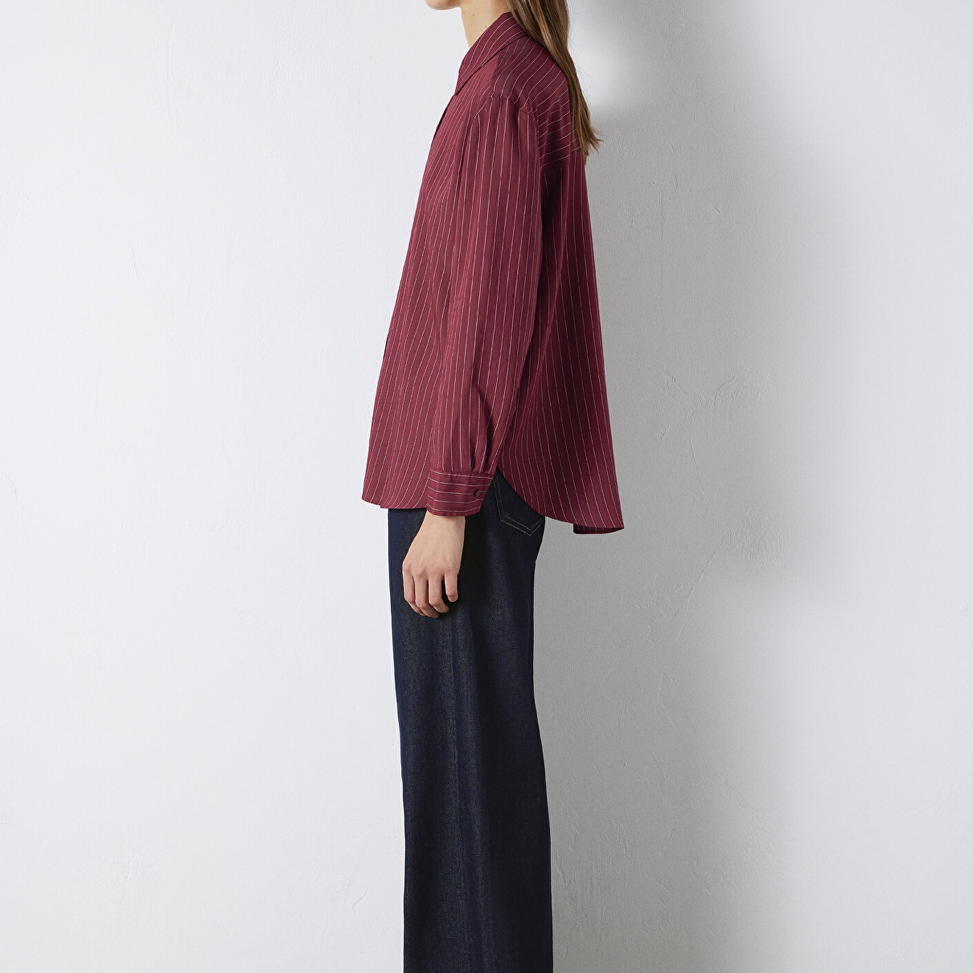 Mavi Çizgili Gömlek Loose Fit / Bol Rahat Kesim 1210683-91379