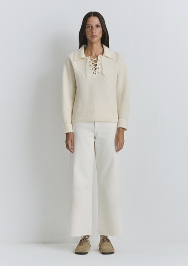  Mavi Polo Yaka Ekru Kazak Regular Fit / Normal Kesim 1710879-80194