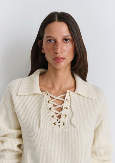  Mavi Polo Yaka Ekru Kazak Regular Fit / Normal Kesim 1710879-80194