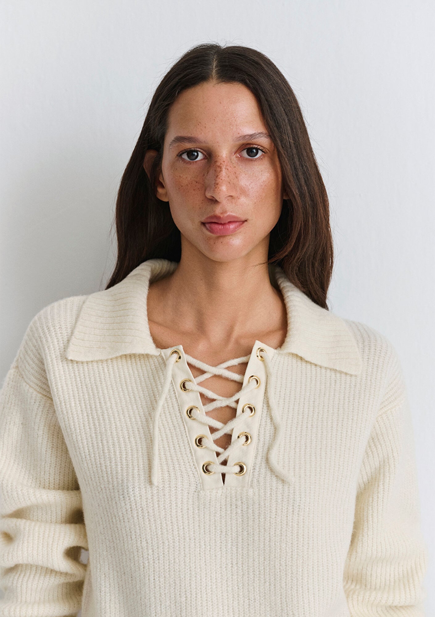  Mavi Polo Yaka Ekru Kazak Regular Fit / Normal Kesim 1710879-80194