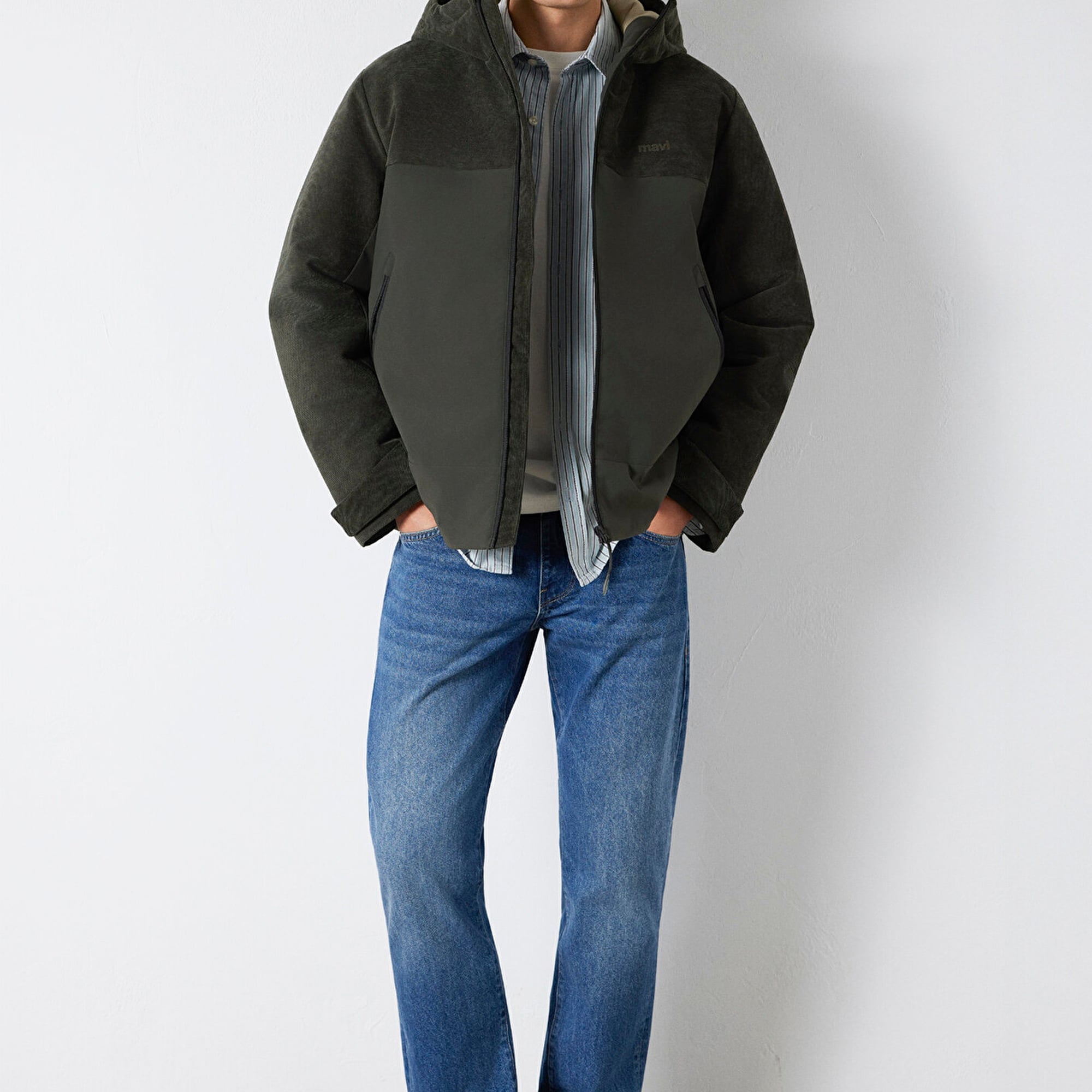 Mavi Kapüşonlu Haki Ceket Regular Fit / Normal Kesim 0110772-71553