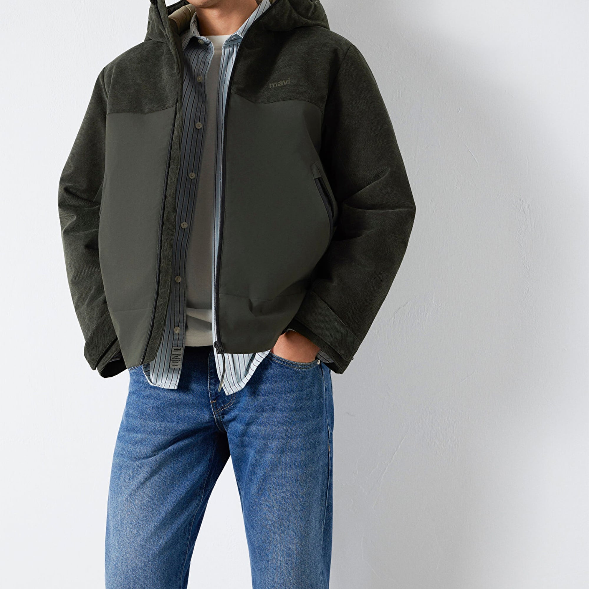 Mavi Kapüşonlu Haki Ceket Regular Fit / Normal Kesim 0110772-71553