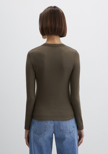  Mavi Uzun Kollu Haki Tişört Fitted / Vücuda Oturan Kesim 1613839-87538