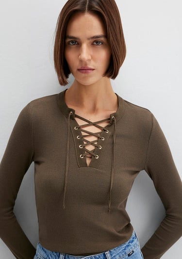  Mavi Uzun Kollu Haki Tişört Fitted / Vücuda Oturan Kesim 1613839-87538