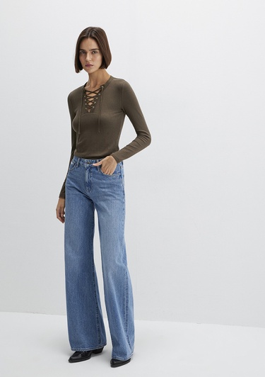  Mavi Uzun Kollu Haki Tişört Fitted / Vücuda Oturan Kesim 1613839-87538