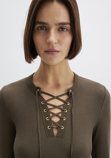  Mavi Uzun Kollu Haki Tişört Fitted / Vücuda Oturan Kesim 1613839-87538