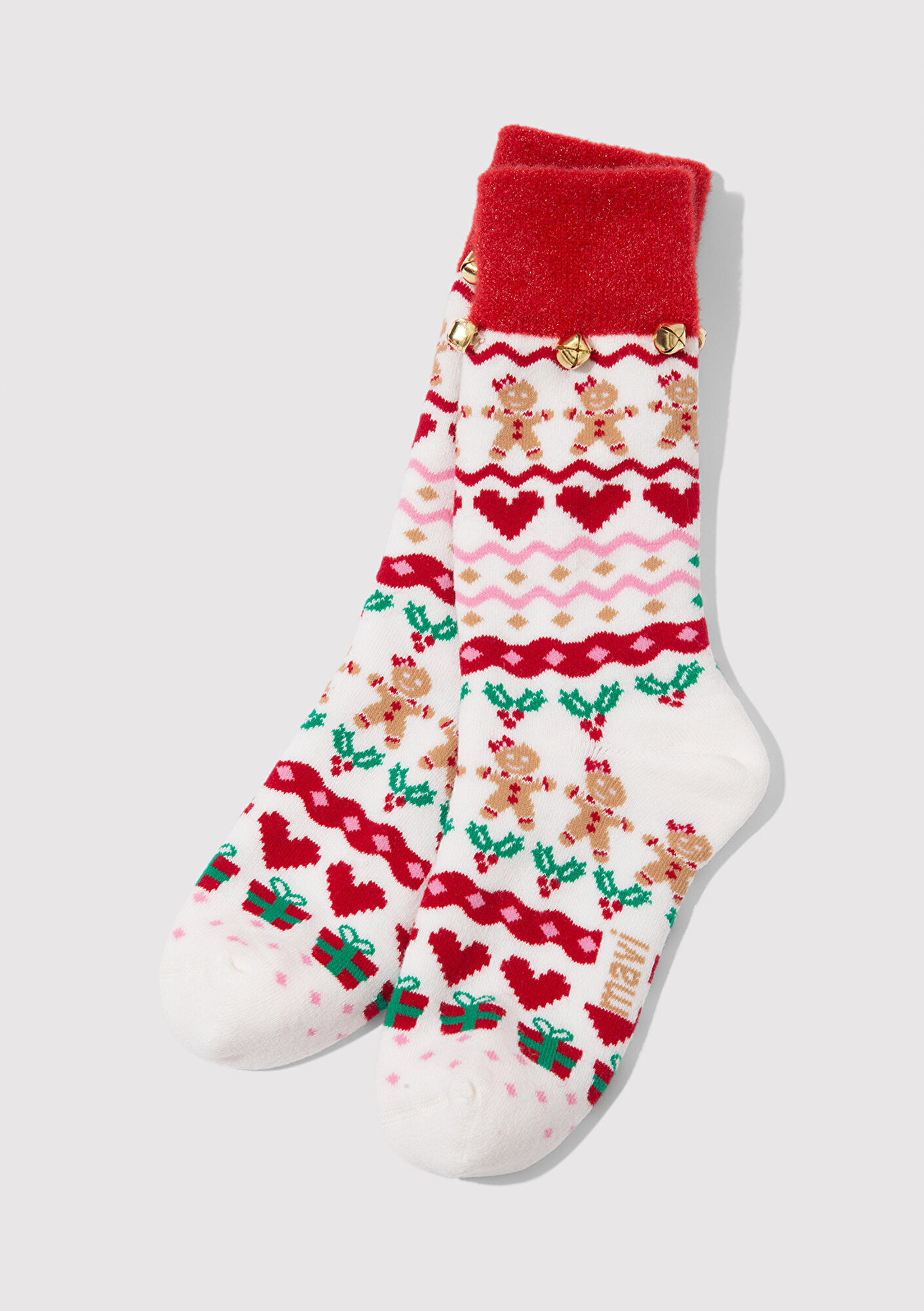  Mavi Yılbaşı Temalı Beyaz Bot Çorabı 1913701-34329