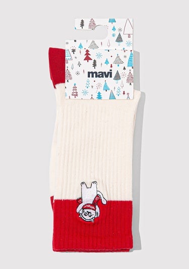  Mavi Yılbaşı Temalı Ekru Bot Çorabı 1913700-34523