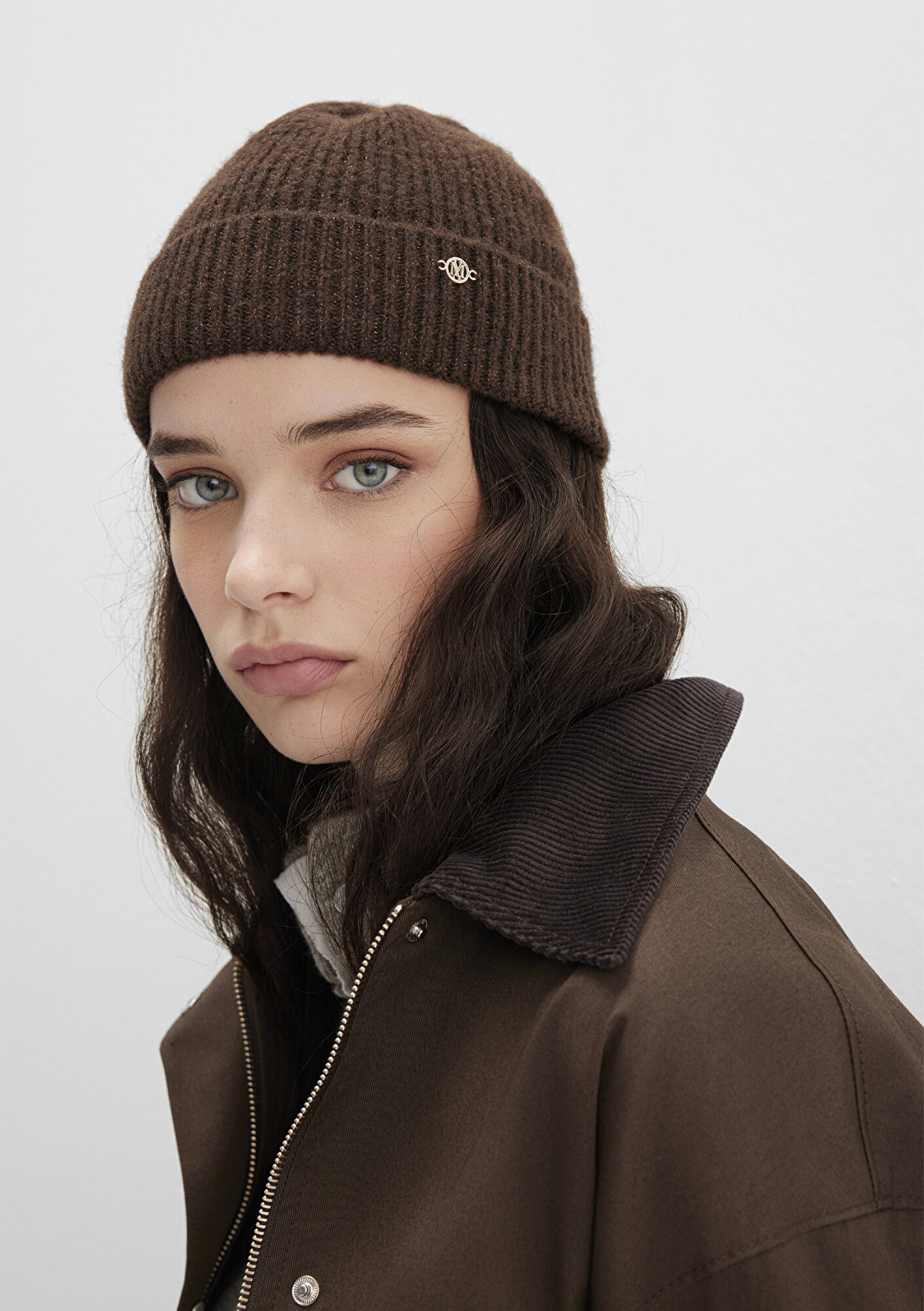  Mavi Yün Karışımlı Kahverengi Bere 1913608-26823