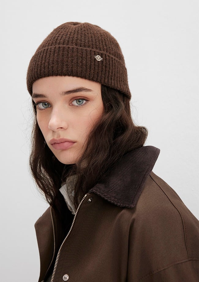  Mavi Yün Karışımlı Kahverengi Bere 1913608-26823