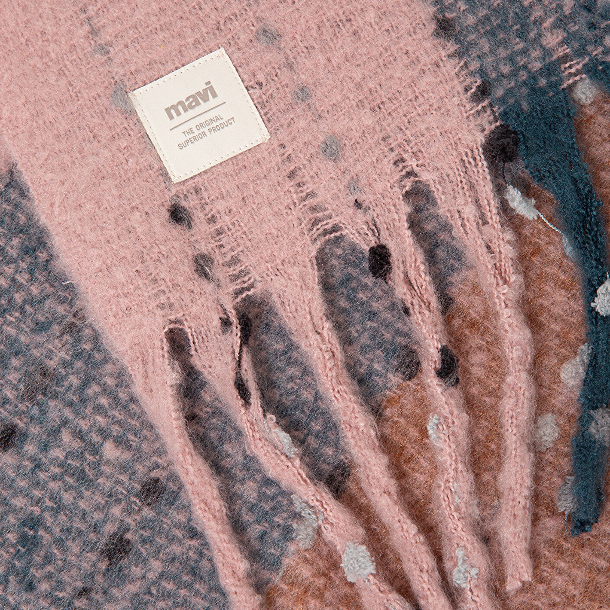 Mavi Püsküllü Pembe Atkı 1910697-17865