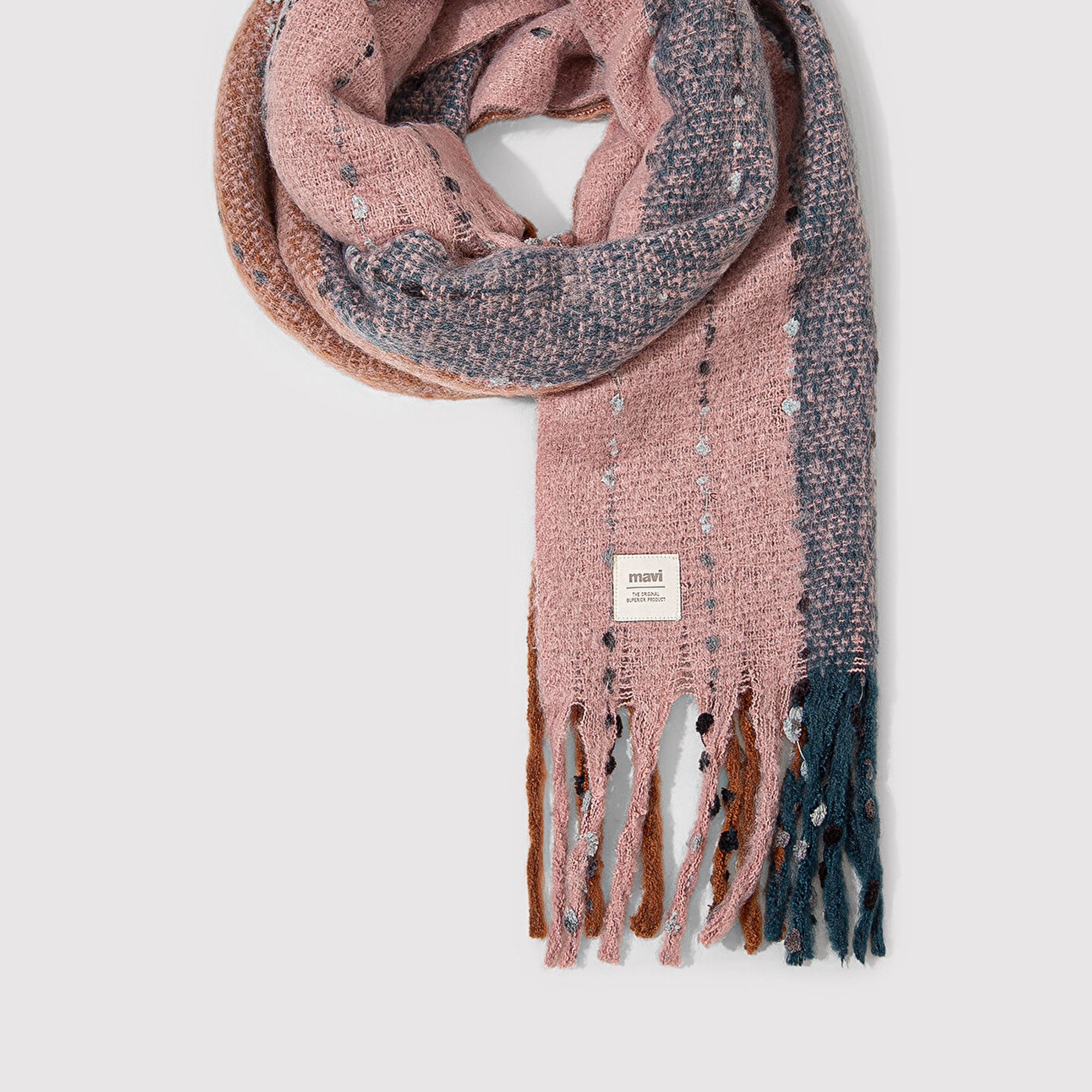 Mavi Püsküllü Pembe Atkı 1910697-17865