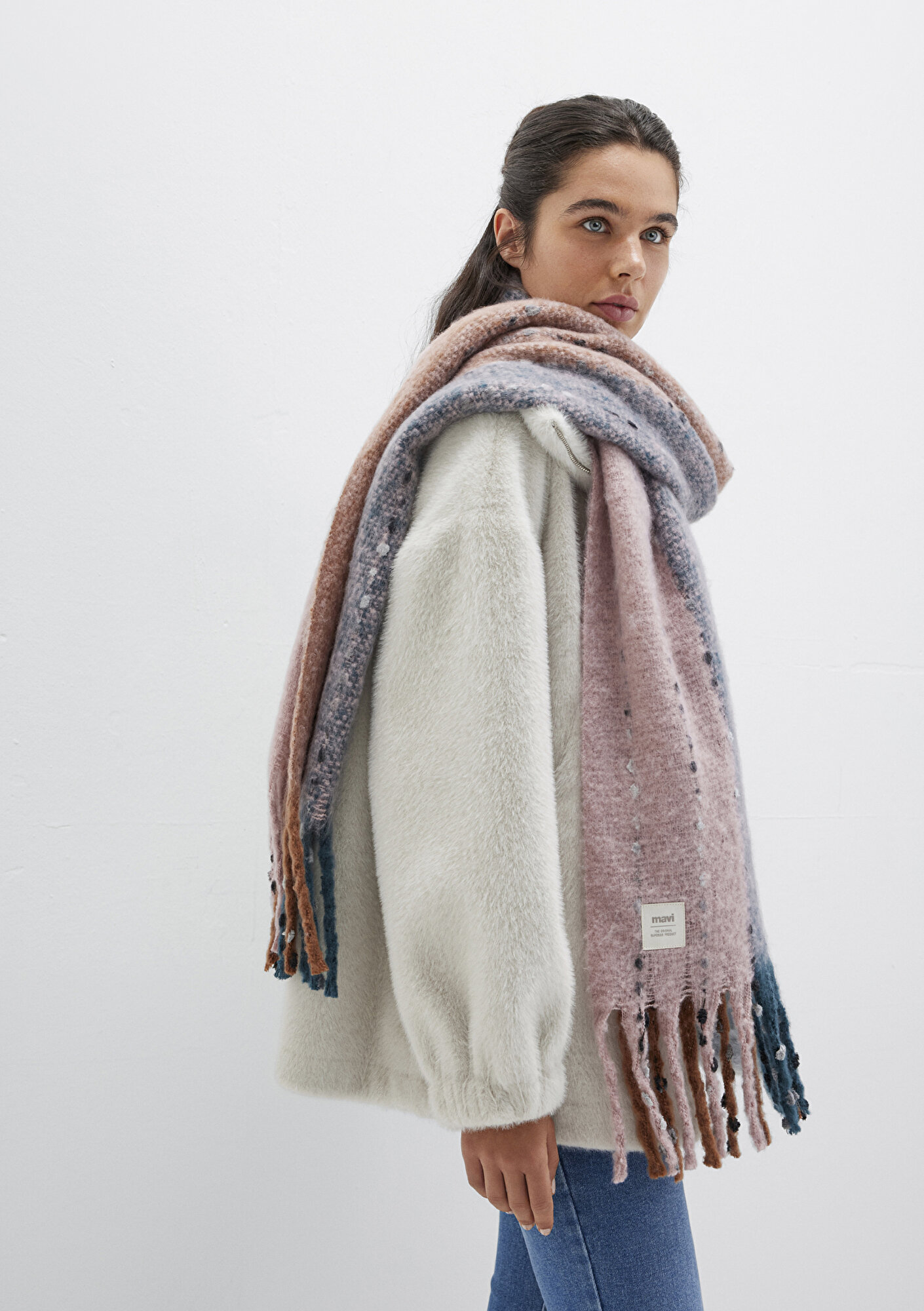  Mavi Püsküllü Pembe Atkı 1910697-17865