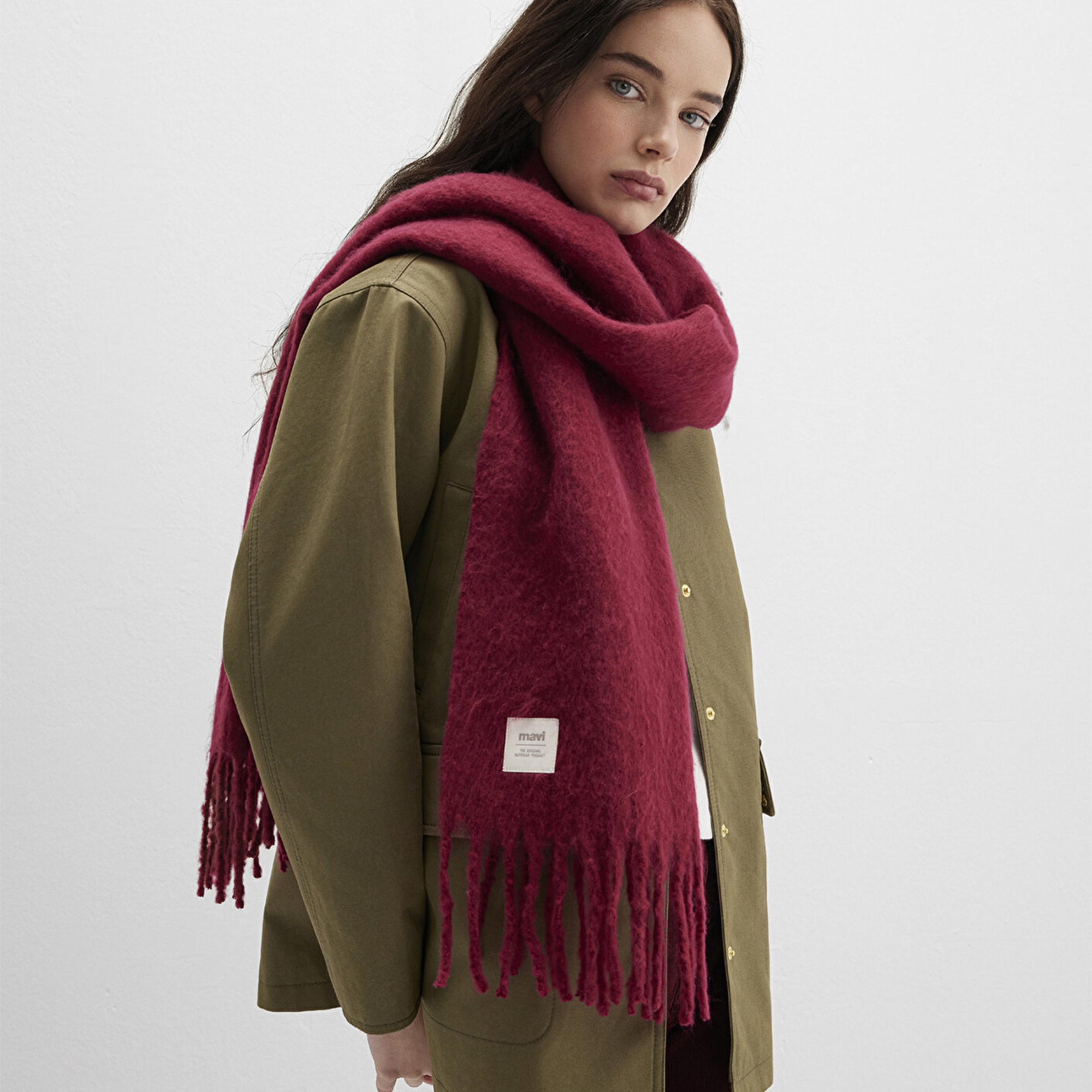 Mavi Püsküllü Bordo Atkı 1912807-24862