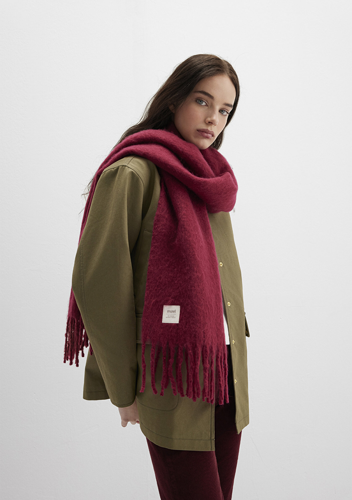  Mavi Püsküllü Bordo Atkı 1912807-24862