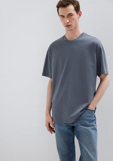  Mavi 3lü Erkek Basic Tişört Loose Fit / Bol Rahat Kesim 0612315-70325