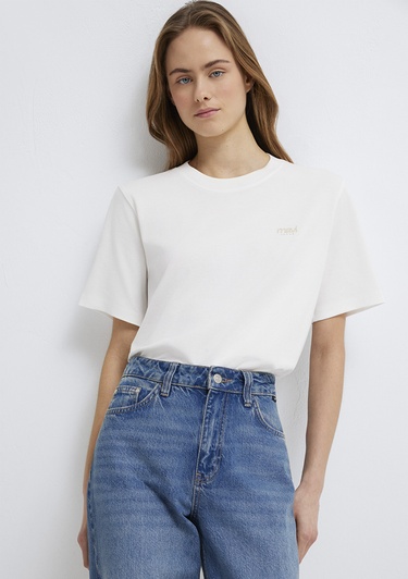  Mavi Mavi Jeans Baskılı Ekru Tişört Regular Fit / Normal Kesim 1613804-80194