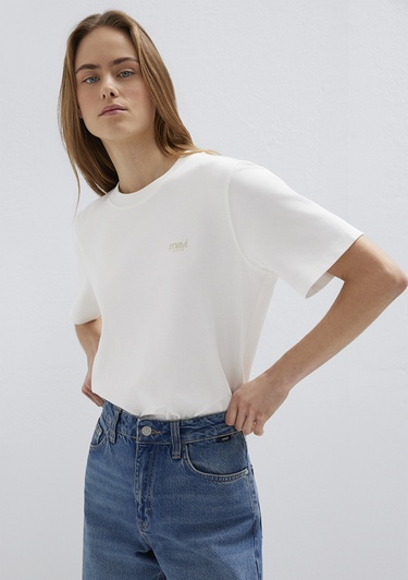  Mavi Mavi Jeans Baskılı Ekru Tişört Regular Fit / Normal Kesim 1613804-80194