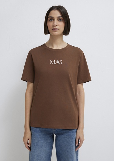  Mavi Mavi Logo Baskılı Kahverengi Tişört Regular Fit / Normal Kesim 1611594-70243