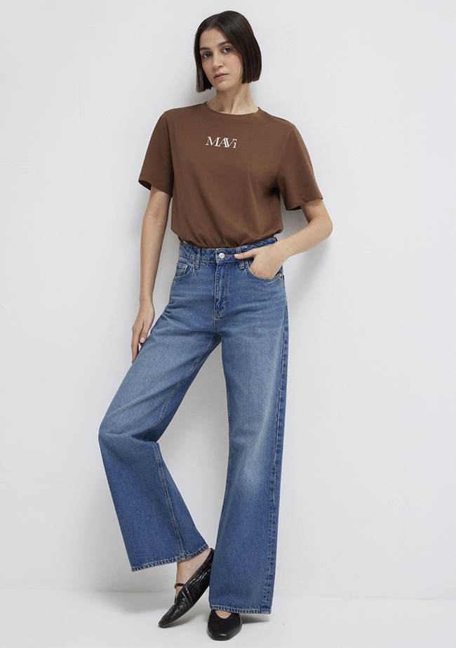  Mavi Mavi Logo Baskılı Kahverengi Tişört Regular Fit / Normal Kesim 1611594-70243