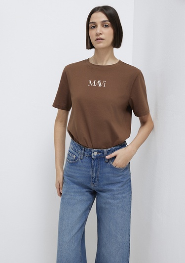  Mavi Mavi Logo Baskılı Kahverengi Tişört Regular Fit / Normal Kesim 1611594-70243