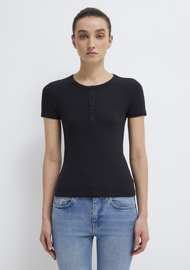  Mavi Siyah Basic Tişört Fitted / Vücuda Oturan Kesim 1613806-900