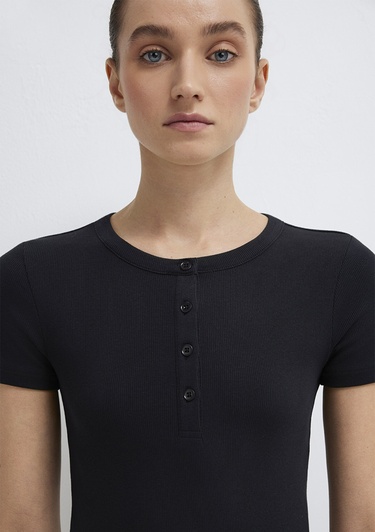  Mavi Siyah Basic Tişört Fitted / Vücuda Oturan Kesim 1613806-900