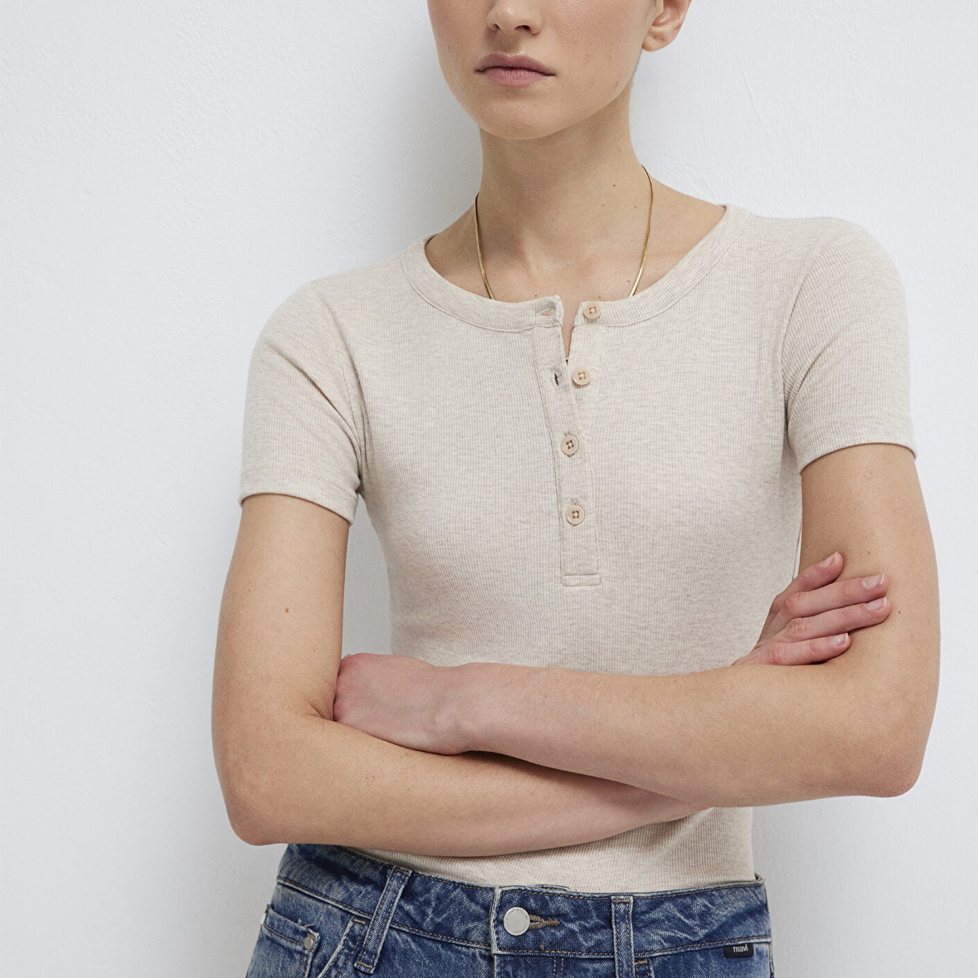 Mavi Bej Basic Tişört Fitted / Vücuda Oturan Kesim 1613806-80084