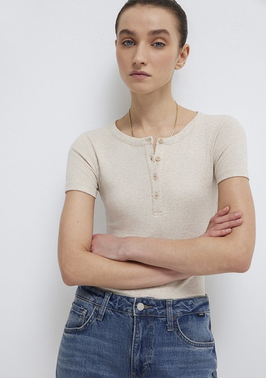  Mavi Bej Basic Tişört Fitted / Vücuda Oturan Kesim 1613806-80084