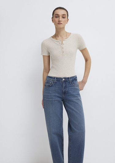  Mavi Bej Basic Tişört Fitted / Vücuda Oturan Kesim 1613806-80084