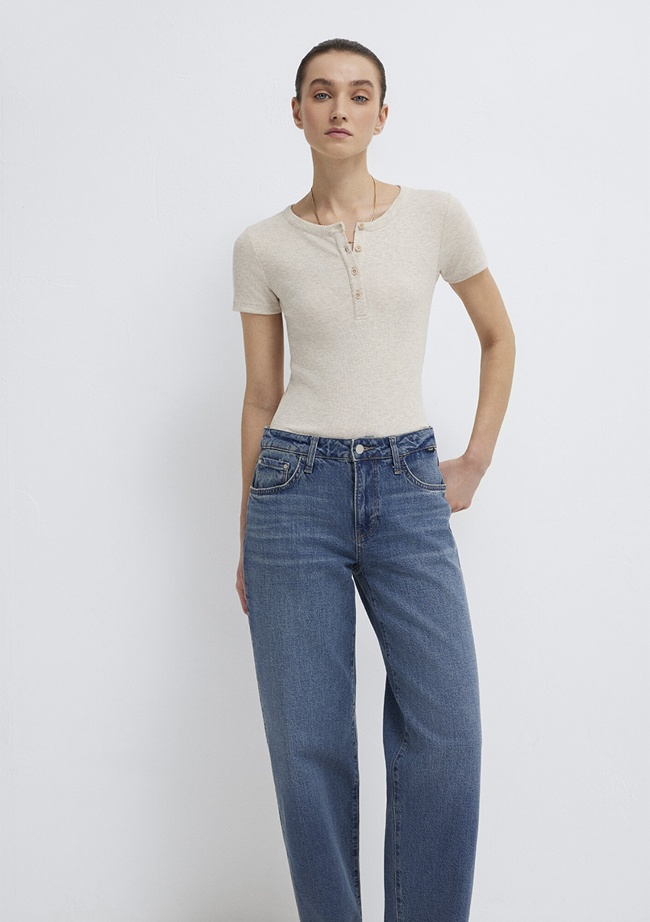  Mavi Bej Basic Tişört Fitted / Vücuda Oturan Kesim 1613806-80084