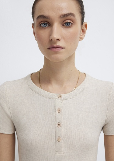  Mavi Bej Basic Tişört Fitted / Vücuda Oturan Kesim 1613806-80084