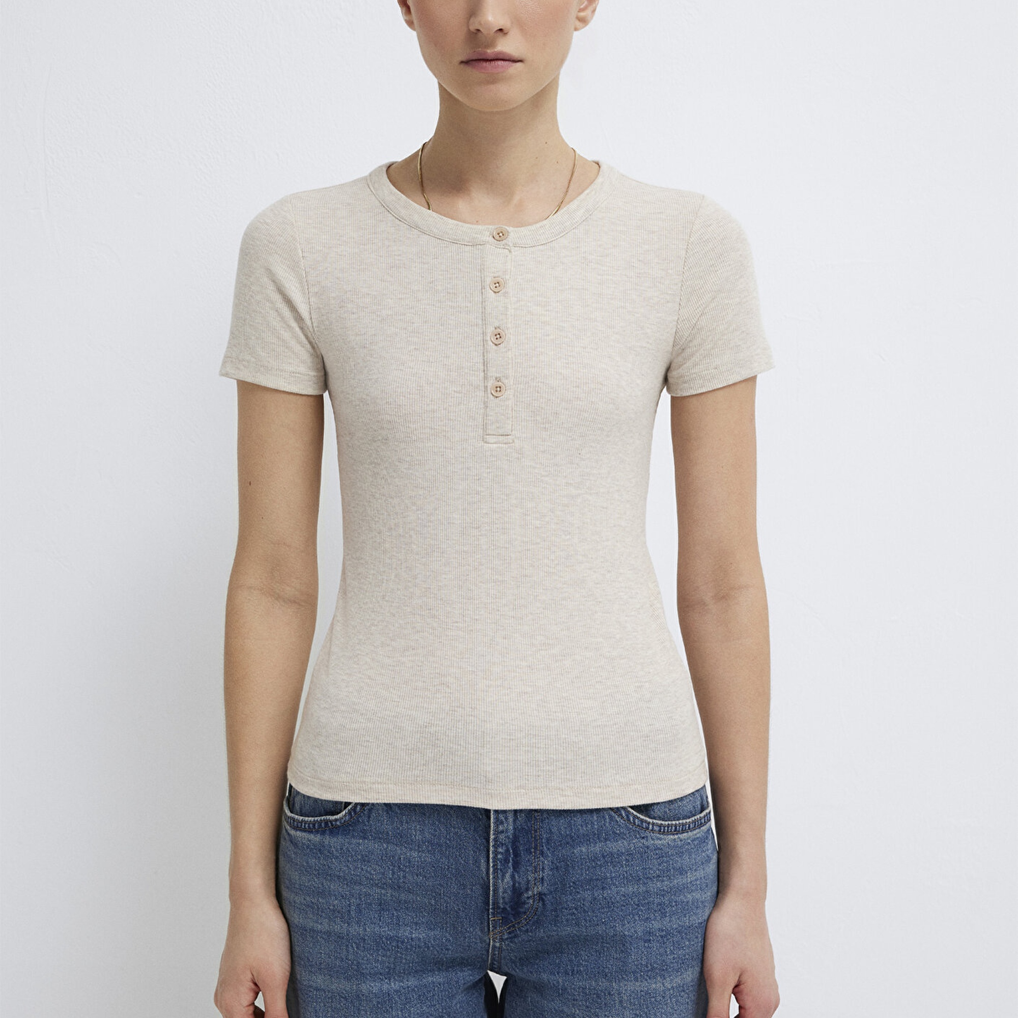 Mavi Bej Basic Tişört Fitted / Vücuda Oturan Kesim 1613806-80084