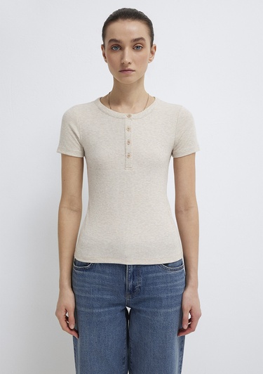  Mavi Bej Basic Tişört Fitted / Vücuda Oturan Kesim 1613806-80084