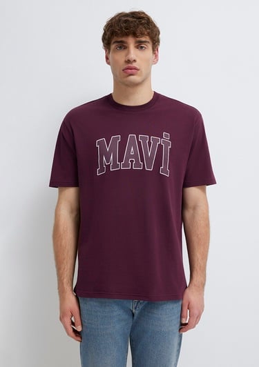  Mavi Mavi Logo Baskılı Mor Tişört Loose Fit / Bol Rahat Kesim 0611711-70434