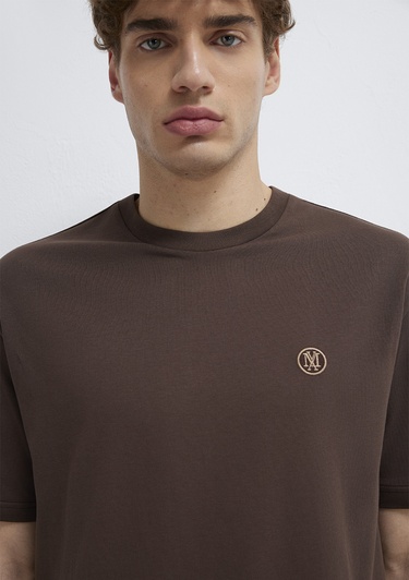  Mavi Mavi Logo İşlemeli Kahverengi Basic Tişört Loose Fit / Bol Rahat Kesim 067074-70251