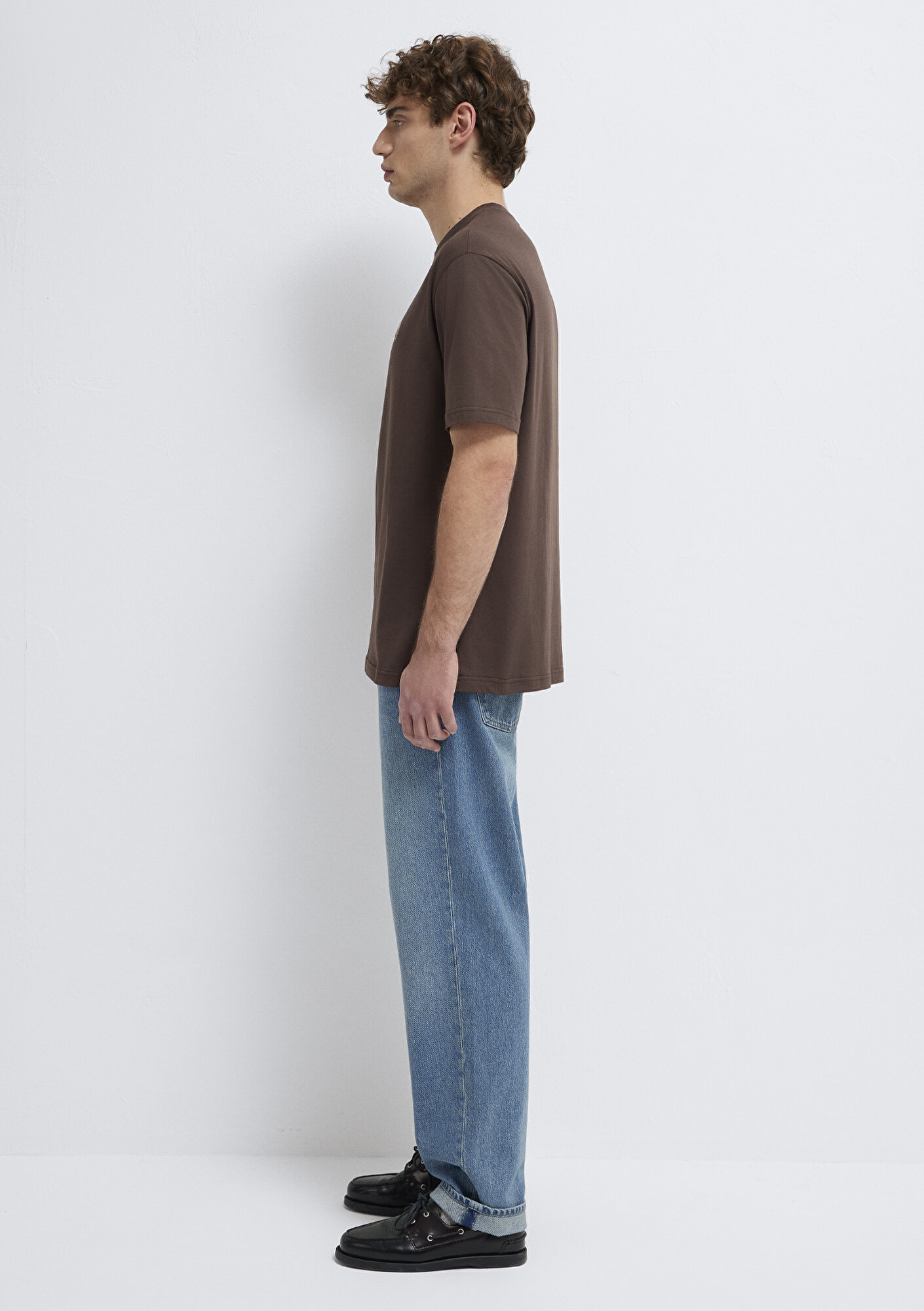 Mavi Mavi Logo İşlemeli Kahverengi Basic Tişört Loose Fit / Bol Rahat Kesim 067074-70251