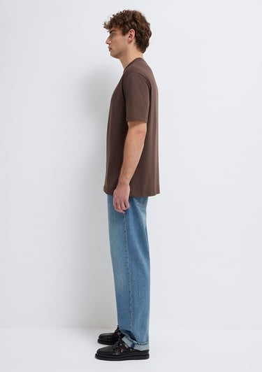  Mavi Mavi Logo İşlemeli Kahverengi Basic Tişört Loose Fit / Bol Rahat Kesim 067074-70251