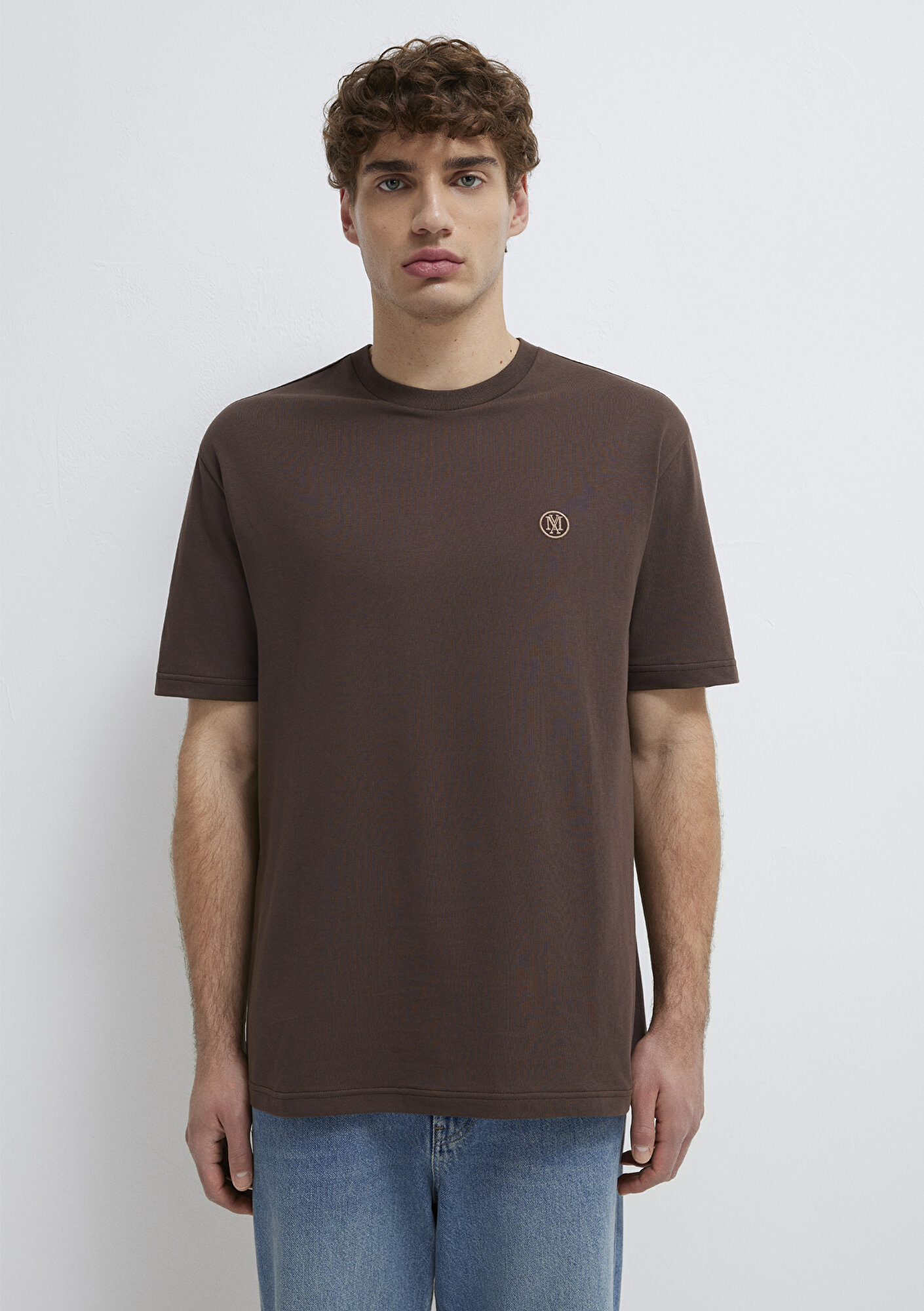 Mavi Mavi Logo İşlemeli Kahverengi Basic Tişört Loose Fit / Bol Rahat Kesim 067074-70251