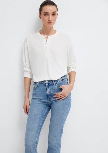  Mavi Ekru (TENCEL™) Tişört Regular Fit / Normal Kesim 1613772-80194