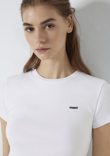  Mavi Mavi Logo Baskılı Beyaz Tişört Fitted / Vücuda Oturan Kesim 1613848-620
