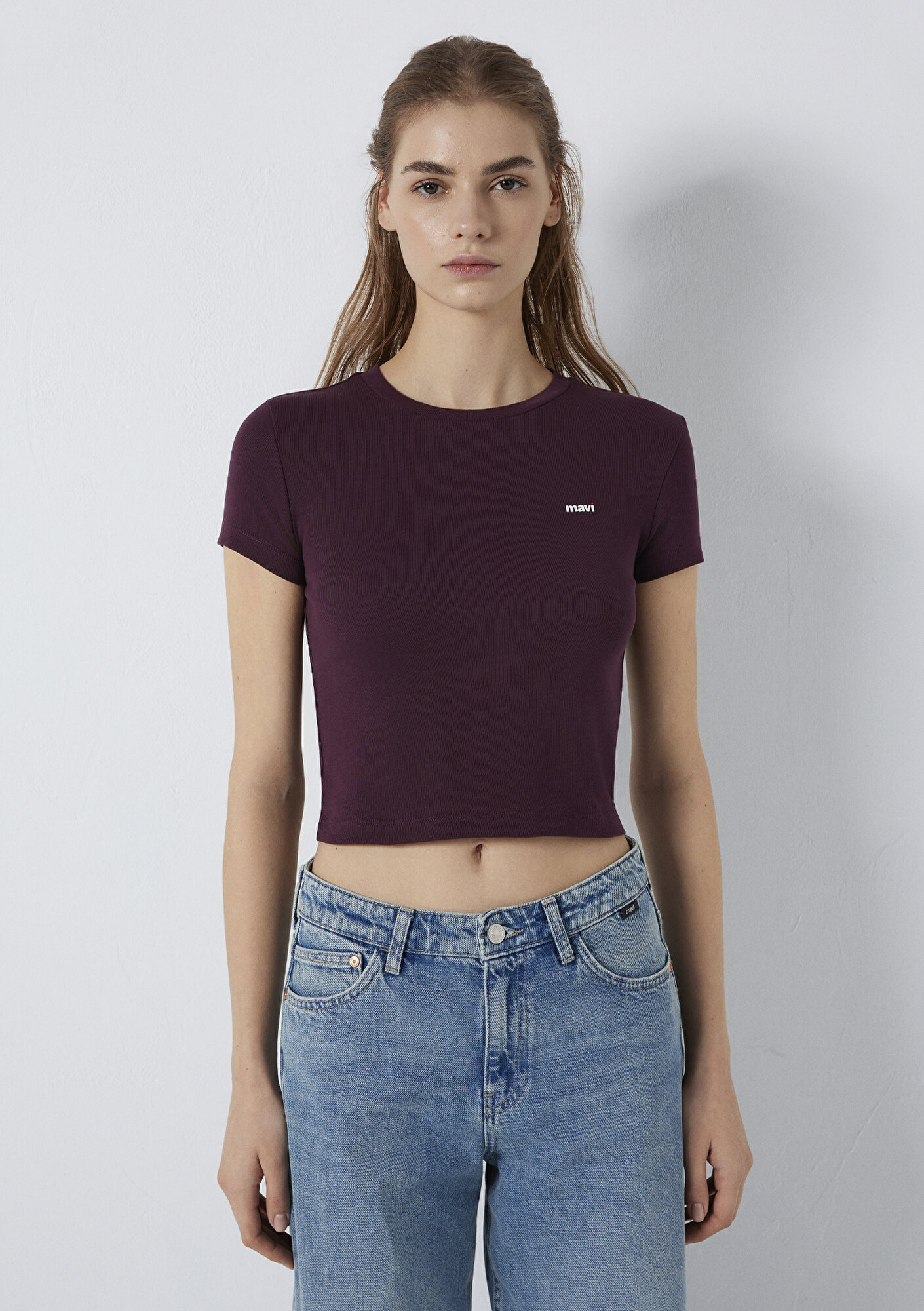 Mavi Mavi Logo Baskılı Bordo Tişört Fitted / Vücuda Oturan Kesim 1613848-70434