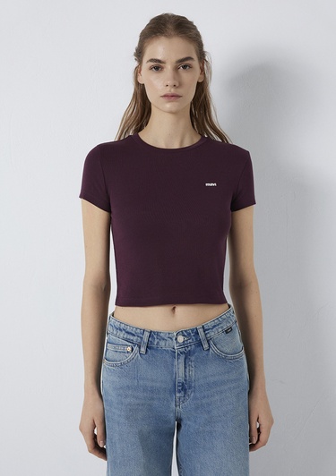  Mavi Mavi Logo Baskılı Bordo Tişört Fitted / Vücuda Oturan Kesim 1613848-70434