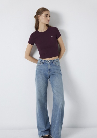  Mavi Mavi Logo Baskılı Bordo Tişört Fitted / Vücuda Oturan Kesim 1613848-70434