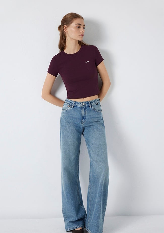  Mavi Mavi Logo Baskılı Bordo Tişört Fitted / Vücuda Oturan Kesim 1613848-70434