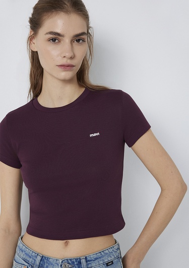  Mavi Mavi Logo Baskılı Bordo Tişört Fitted / Vücuda Oturan Kesim 1613848-70434